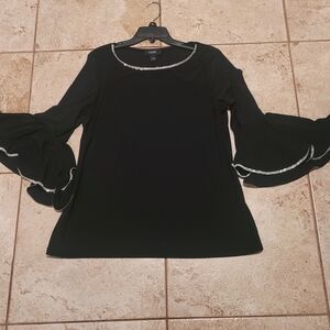 MSK Black Bell-Sleeve Blouse with Rhinestone Trim